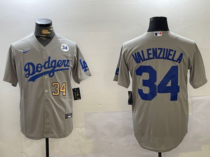 Men Los Angeles Dodgers #34 Valenzuela Grey Game 2024 Nike MLB Jersey style 112010